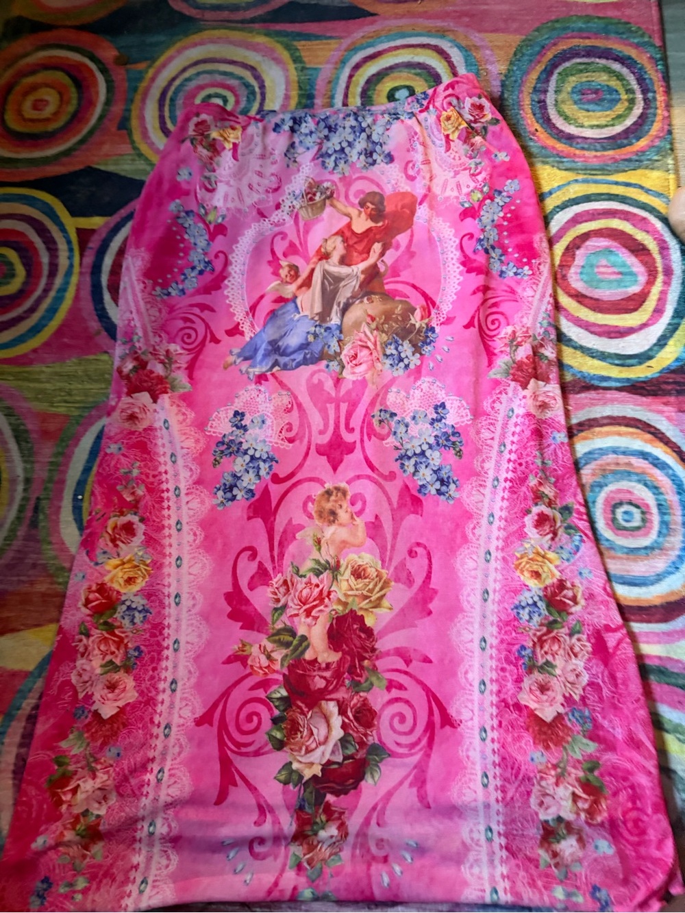 SHEIN Hot Pink Floral Cherub Maxi Skirt